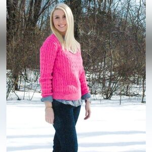 Lilly Pulitzer Hot Pink 100% Cashmere Crewneck Pullover Cable Sweater Size S